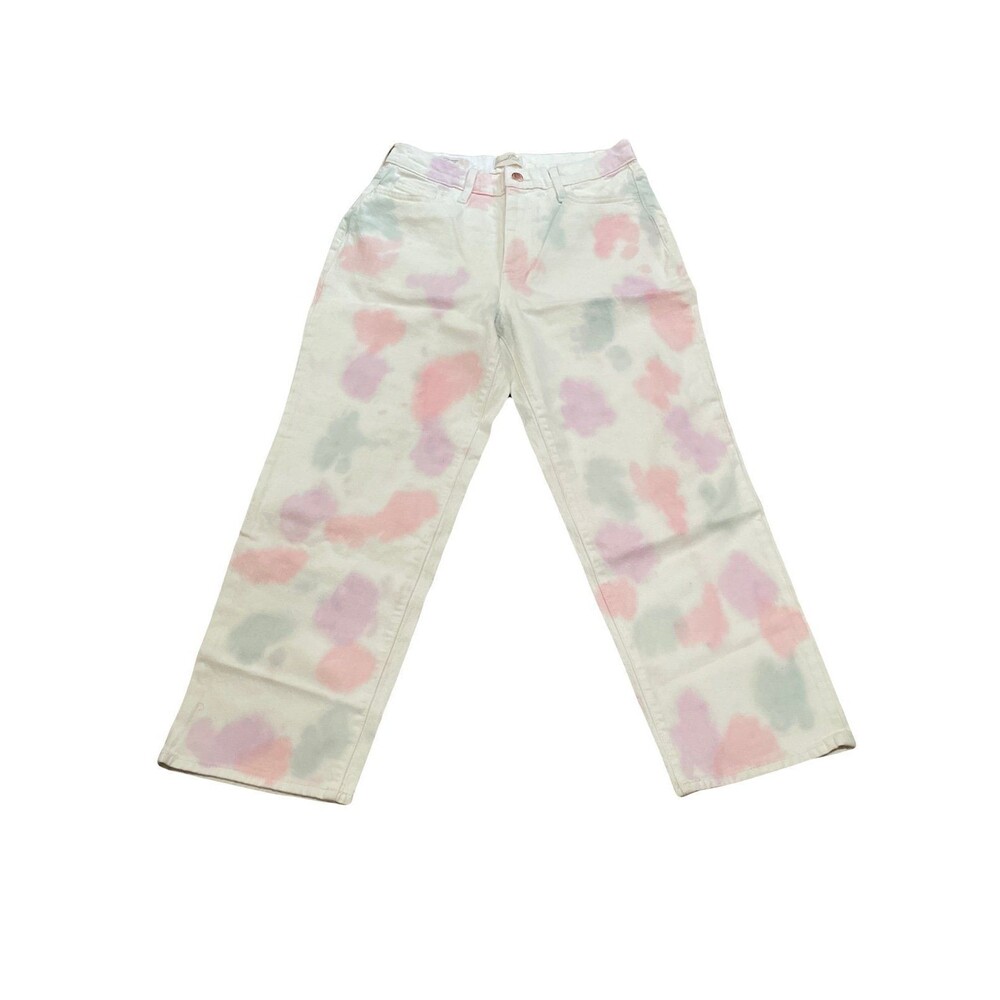 Universal Thread White Jeans Sz 6 28R Pastel Pink Purple Watercolor stretch
